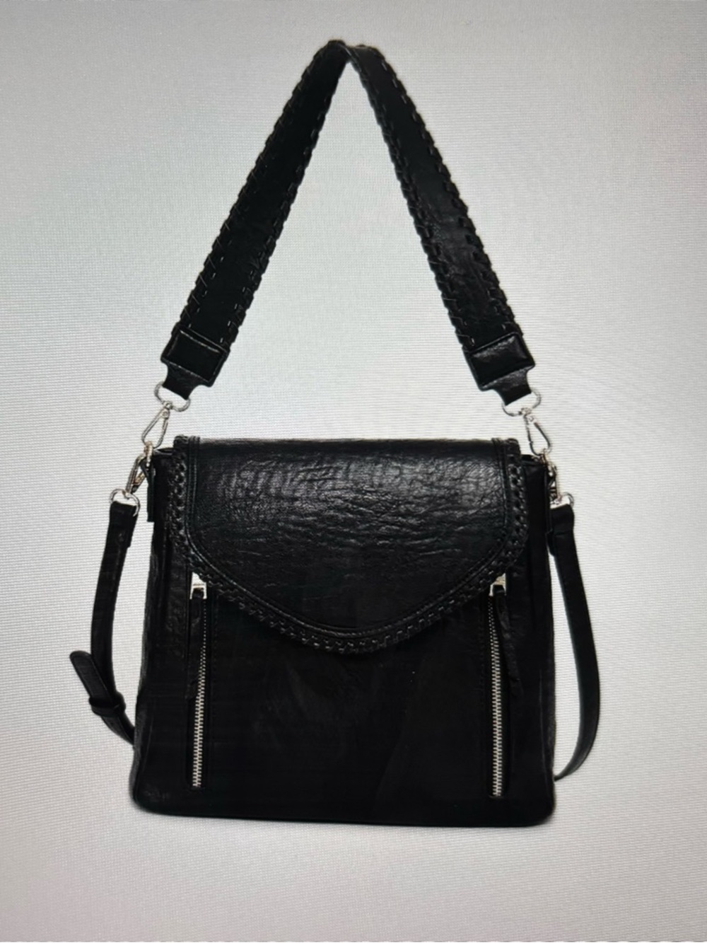 Double Zip Whipstitch Trim Crossbody Bag